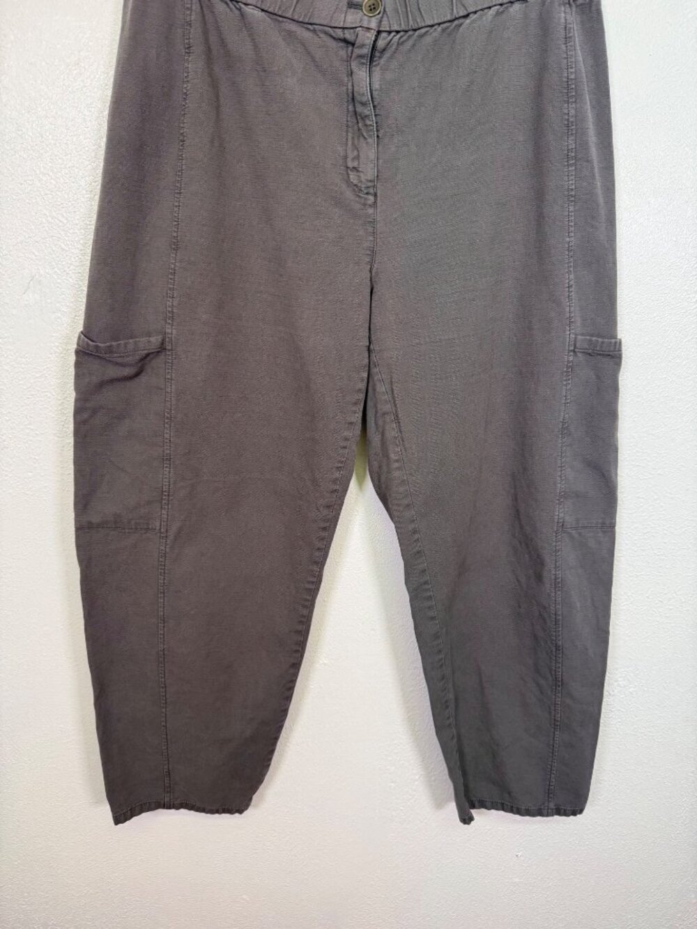 Eileen Fisher Cotton Hemp Stretch Lantern Pant Easy Fit Ankle Length Grove Large - Picture 12 of 16